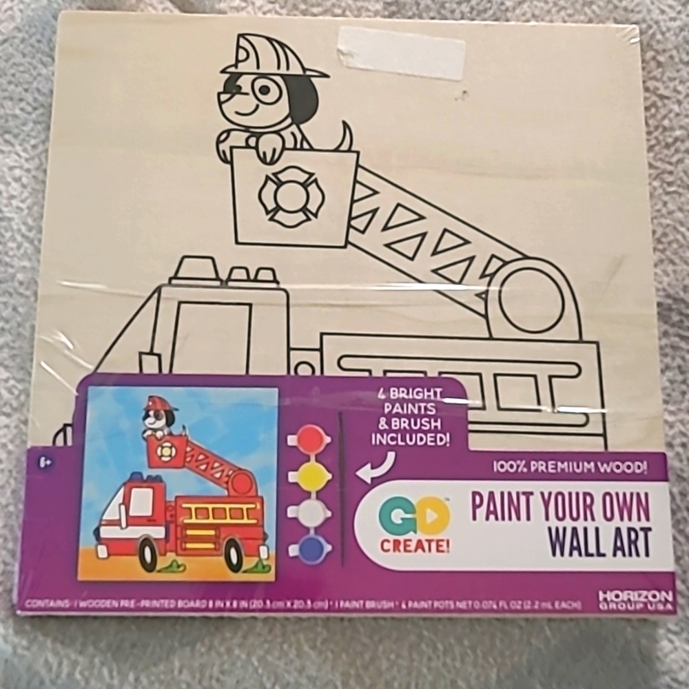 Go Create! 100% Premium Wood Fire Engine Puppy Canvas Art Paint Brush 4 Colors - Picture 1 of 5